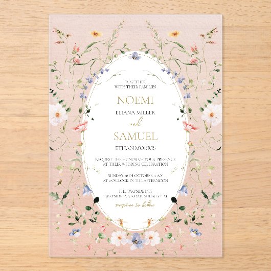 Invitations En Acrylique Élégant Mariage Champêtre à l'aquarelle délicate (Recto)