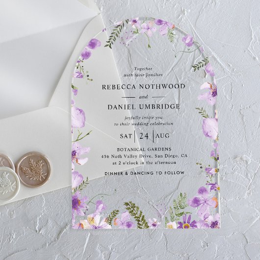 Invitations En Acrylique Élégant Mariage chic violet