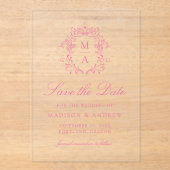 Invitations En Acrylique Elégant mariage chinois rose Enregistrer la date (Recto)