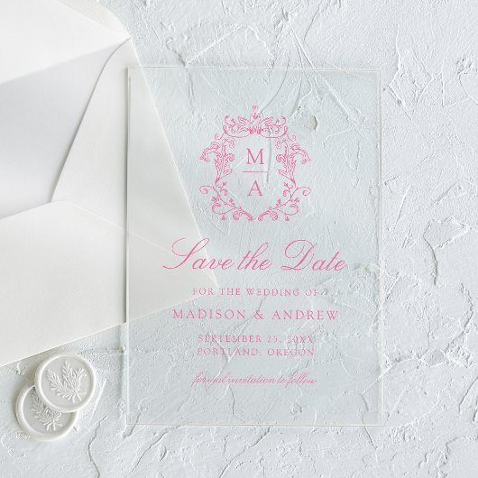 Invitations En Acrylique Elégant mariage chinois rose Enregistrer la date
