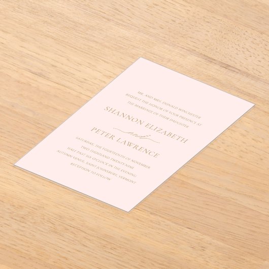 Invitations En Acrylique Élégant Mariage classique rose et or (Poser)