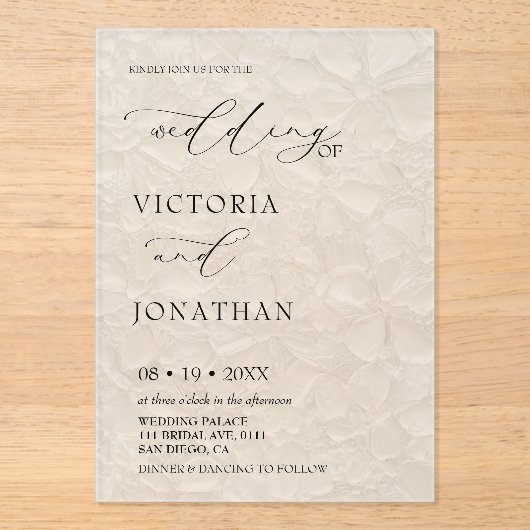 Invitations En Acrylique Élégant Mariage classique simple (Recto)