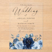 Invitations En Acrylique Elégant Mariage couleur bleu marine et dusty (Recto)