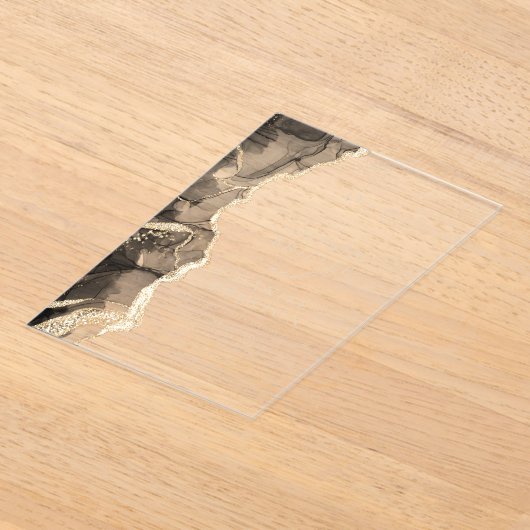 Invitations En Acrylique Élégant Mariage d'agate d'or noir (Poser)