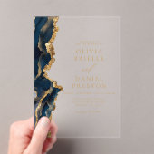 Invitations En Acrylique Élégant Mariage d'âge or bleu marine (In situ (ordinateur de poche))