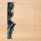 Invitations En Acrylique Élégant Mariage d'âge or bleu marine (Recto)