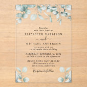 Invitations En Acrylique Elégant Mariage d'aquarelle Eucalyptus (Recto)