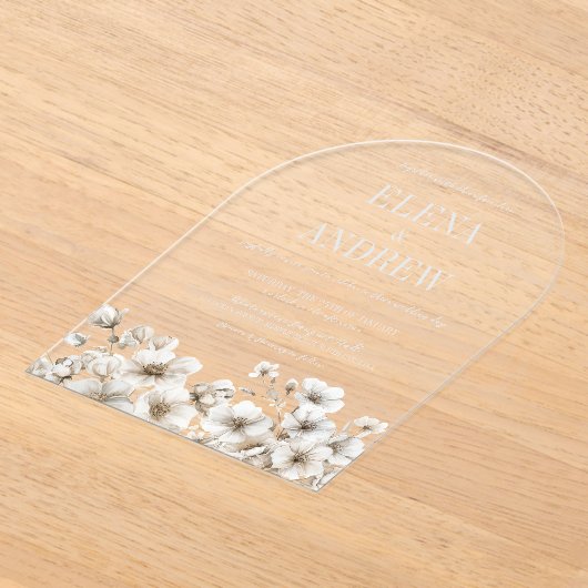 Invitations En Acrylique Élégant Mariage d'arc floral blanc (Poser)