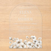 Invitations En Acrylique Élégant Mariage d'arc floral blanc (Recto)