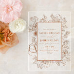 Invitations En Acrylique Élégant Mariage d'art Burnt Orange Floral Line<br><div class="desc">Insufflez à votre fête mariage la chaleur et la vitalité de l'automne à travers ce faire-part de mariage d'art orangé à ligne florale. Les détails floraux délicatement dessinés sur le ton riche et terreux de l'orange brûlée évoquent une élégance intemporelle et un charme saisonnier. Cette invitation crée une ambiance accueillante,...</div>