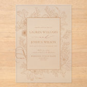 Invitations En Acrylique Élégant Mariage d'art de la ligne florale en terre (Recto)
