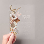 Invitations En Acrylique Élégant Mariage de automne floral en terre cuite m (In situ (ordinateur de poche))