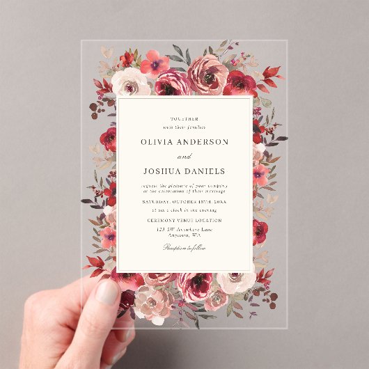 Invitations En Acrylique Élégant Mariage de automne rouge rustique (In situ (ordinateur de poche))