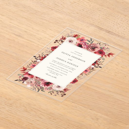 Invitations En Acrylique Élégant Mariage de automne rouge rustique (Poser)