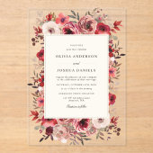 Invitations En Acrylique Élégant Mariage de automne rouge rustique (Recto)