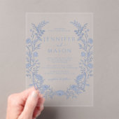 Invitations En Acrylique Élégant Mariage de Bohême  Floral Bleu (In situ (ordinateur de poche))