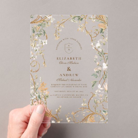 Invitations En Acrylique Élégant Mariage de cadre botanique d'automne (In situ (ordinateur de poche))