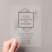 Invitations En Acrylique Élégant Mariage de cadre botanique noir (In situ (ordinateur de poche))