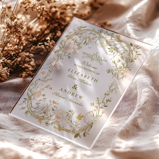 Invitations En Acrylique Élégant Mariage de cadre de verdure et de fleurs