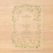 Invitations En Acrylique Élégant Mariage de cadre de verdure et de fleurs (Recto)
