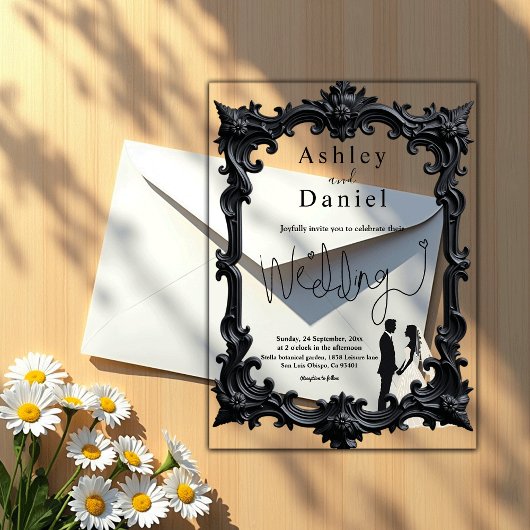 Invitations En Acrylique Élégant Mariage De Cadre Noir Et Blanc Romantique