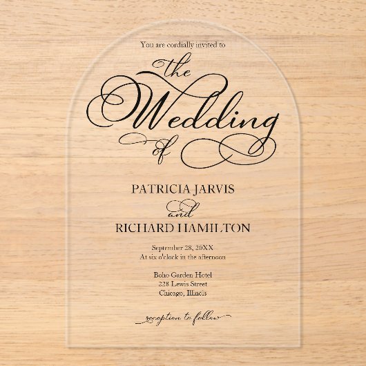 Invitations En Acrylique Élégant Mariage de calligraphie (Recto)