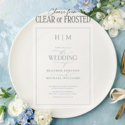 Invitations En Acrylique Élégant Mariage de calligraphie bleue Dusty