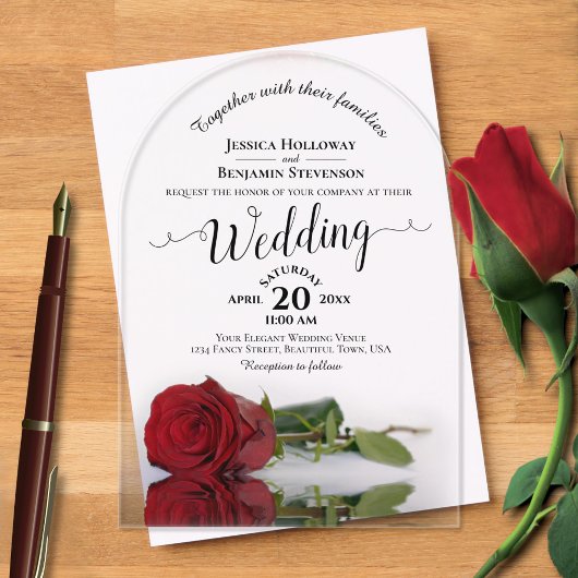 Invitations En Acrylique Élégant Mariage de calligraphie élégante Rose roug