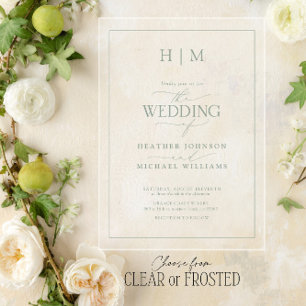 Invitations En Acrylique Élégant Mariage de calligraphie verte de l'échelle