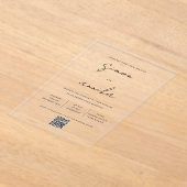 Invitations En Acrylique Élégant Mariage de code QR de police d'écriture mo (Poser)