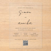 Invitations En Acrylique Élégant Mariage de code QR de police d'écriture mo (Recto)
