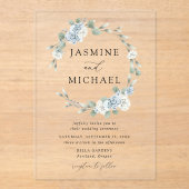 Invitations En Acrylique Élégant Mariage de couronne bleu-bleu-bleu (Recto)