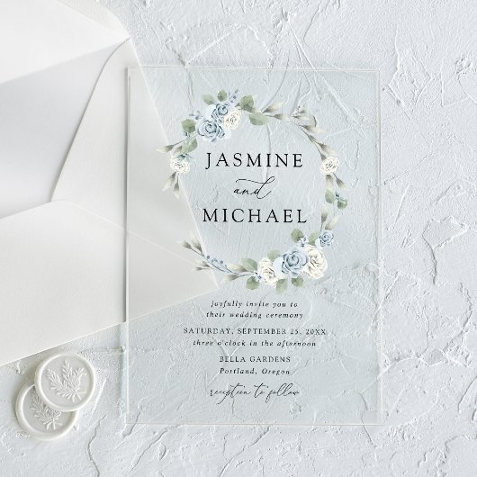 Invitations En Acrylique Élégant Mariage de couronne bleu-bleu-bleu