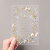 Invitations En Acrylique Élégant Mariage de crête florale neutre (In situ (ordinateur de poche))