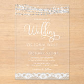 Invitations En Acrylique Élégant Mariage de dentelle moderne (Recto)