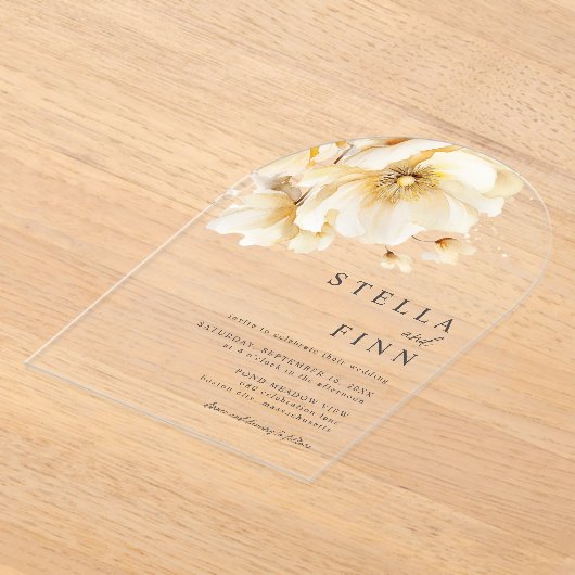 Invitations En Acrylique Élégant Mariage de fleurs blanches (Poser)