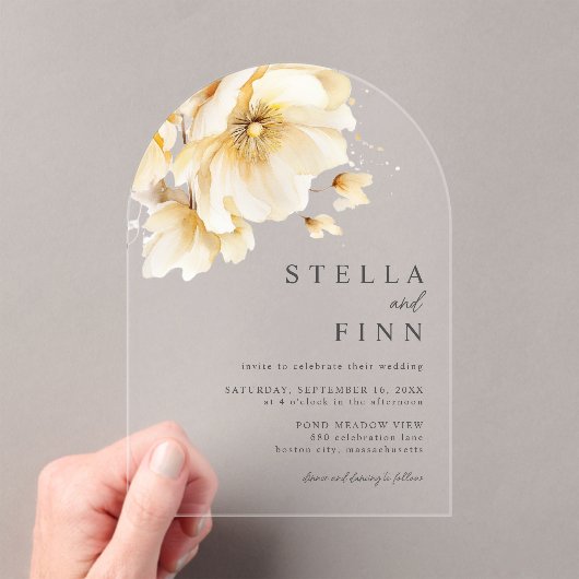 Invitations En Acrylique Élégant Mariage de fleurs blanches (In situ (ordinateur de poche))