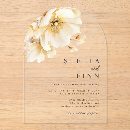 Invitations En Acrylique Élégant Mariage de fleurs blanches (Recto)