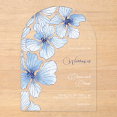 Invitations En Acrylique Élégant Mariage de fleurs bleues (Recto)