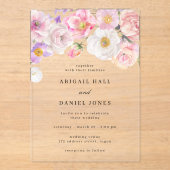Invitations En Acrylique Élégant Mariage de fleurs d'aquarelle (Recto)