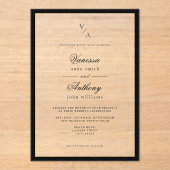 Invitations En Acrylique Élégant Mariage de frontière noir classique (Recto)