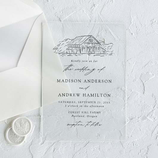 Invitations En Acrylique Élégant Mariage de grange rustique