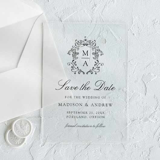 Invitations En Acrylique Elégant mariage de la Chinoiserie noire Enregistre