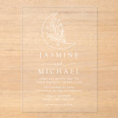 Invitations En Acrylique Élégant Mariage de la Lune botanique et des étoile (Recto)