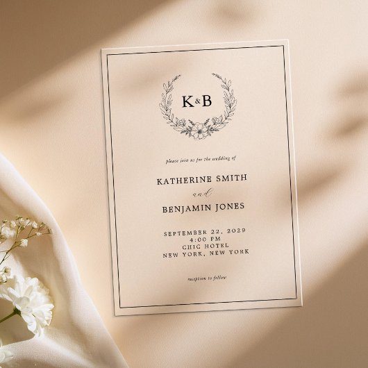 Invitations En Acrylique Élégant Mariage de monogramme de couronne florale