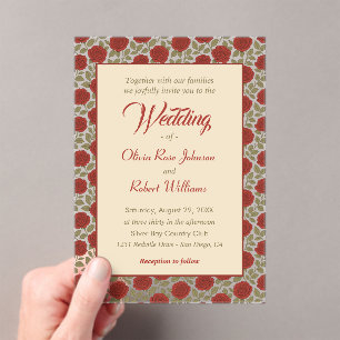 Invitations En Acrylique Élégant Mariage de Rose rouge