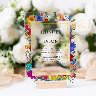 Invitations En Acrylique Élégant mariage de roses et de pivoines de couleur