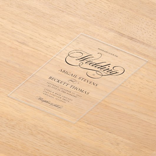 Invitations En Acrylique Élégant Mariage de script classique (Poser)