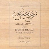 Invitations En Acrylique Élégant Mariage de script classique (Recto)