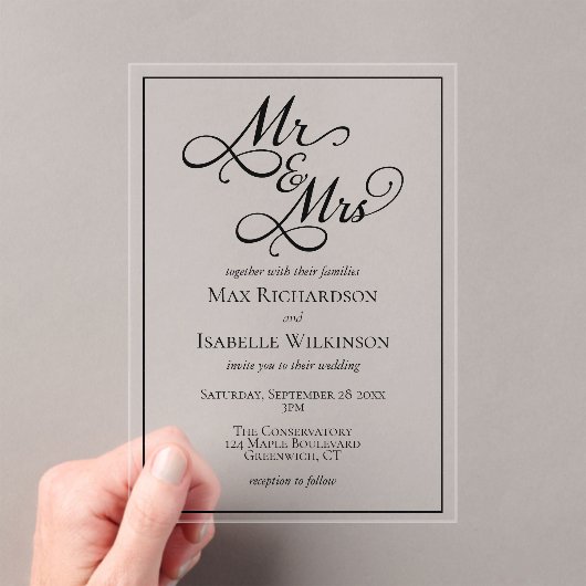 Invitations En Acrylique Élégant Mariage de script de calligraphie (In situ (ordinateur de poche))